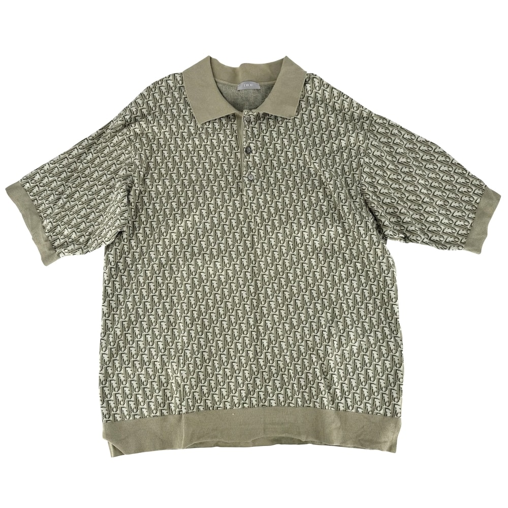 Dior ディオール ポロシャツ オブリーク ジャガード 半袖 トップス アパレル 服 XL グリーン 緑 コットン    メンズ 春 夏 秋【中古品】