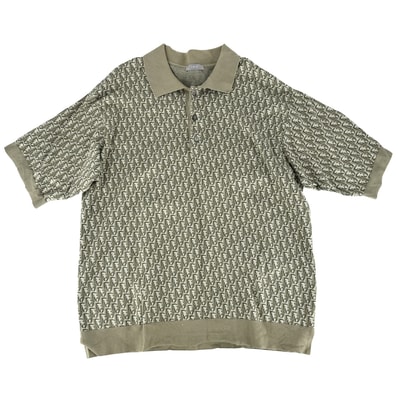 Dior ディオール ポロシャツ オブリーク ジャガード 半袖 トップス アパレル 服 XL グリーン 緑 コットン メンズ 春 夏 秋【中古品】