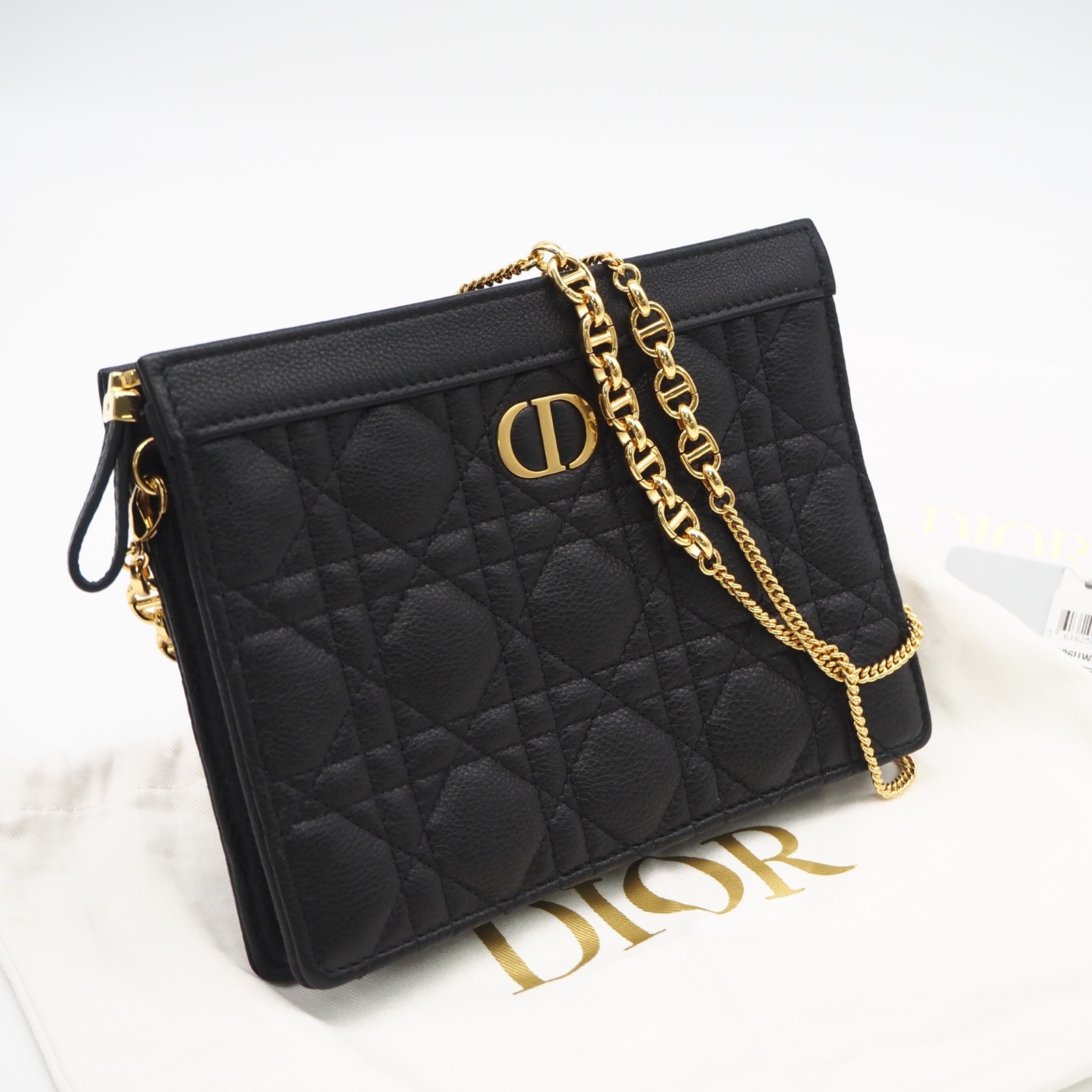 極美品 Christian Dior クリスチャンディオール カナージュ カーフスキン Dior Caro Every Dior ポーチ S5106UWHC_M900 2wayショルダーバッグ ブラック ラムスキン レディース