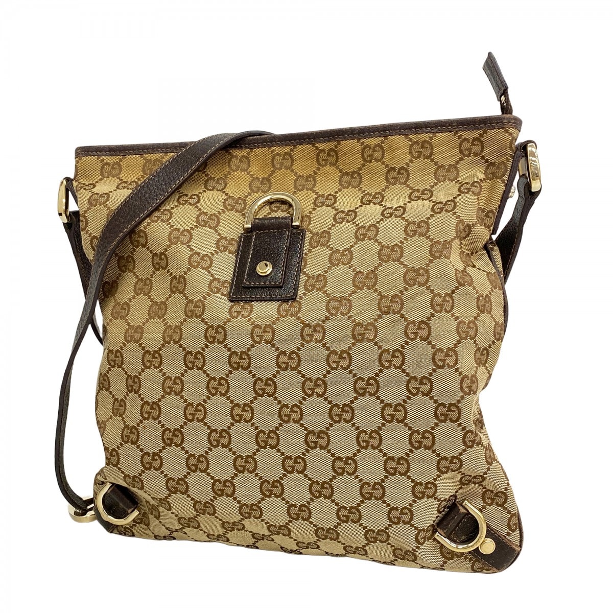 【6db1367-k】グッチ ショルダーバッグ GGキャンバス/アビー 131326 キャンバス ベージュ ブラウン ゴールド金具【中古】レディース
