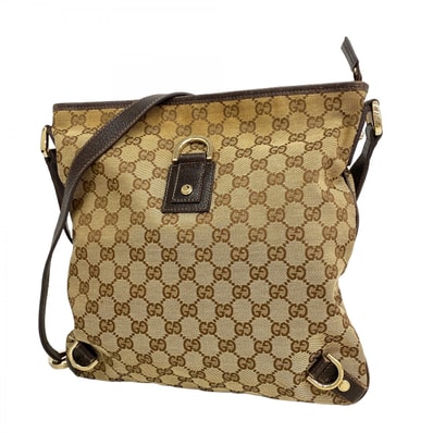 【6db1367-k】グッチ ショルダーバッグ GGキャンバス/アビー 131326 キャンバス ベージュ ブラウン ゴールド金具【中古】レディース