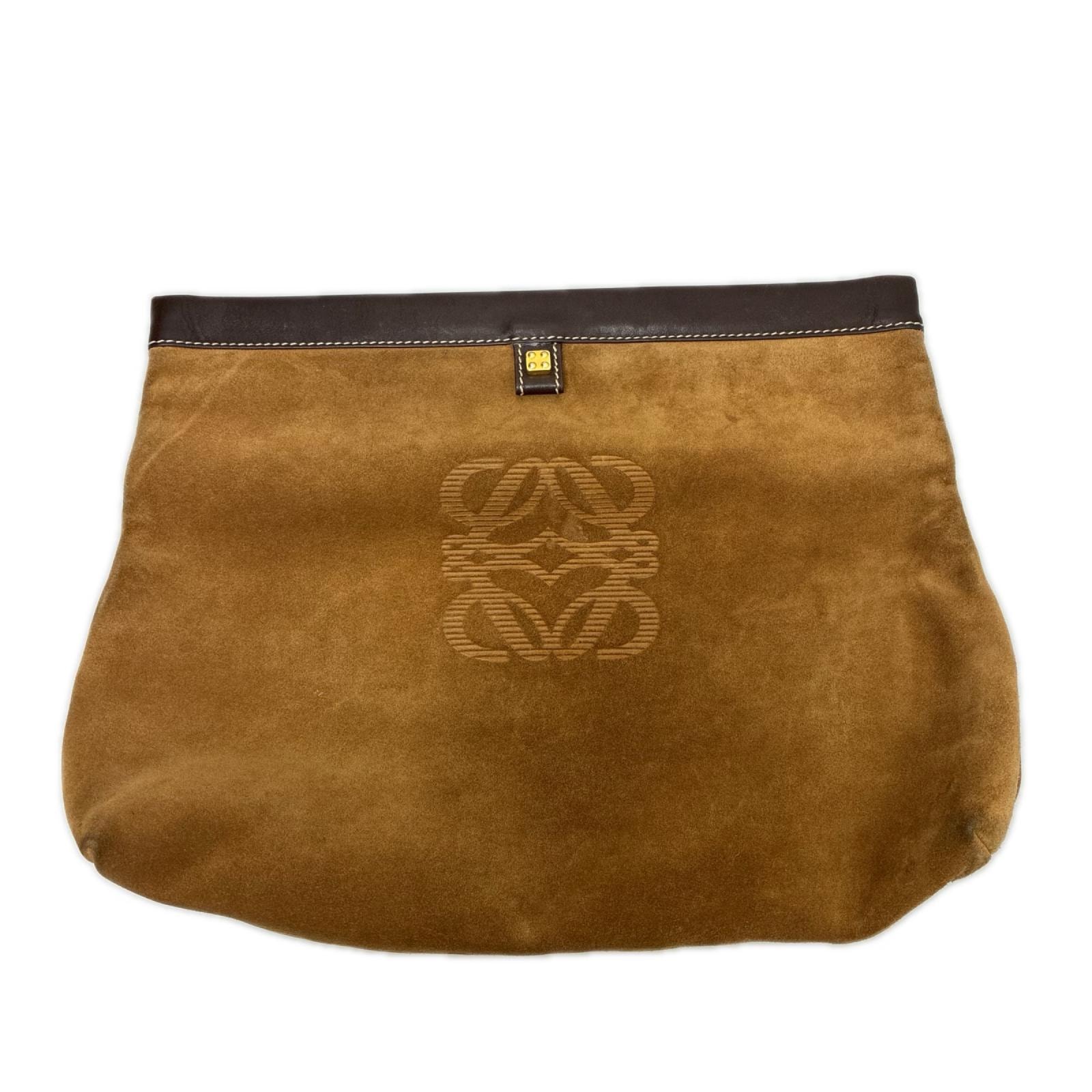 LOEWE ロエベ バッグ クラッチバッグ セカンドバッグ 型押し アナグラム スウェード×レザー ヴィンテージ ブラウン