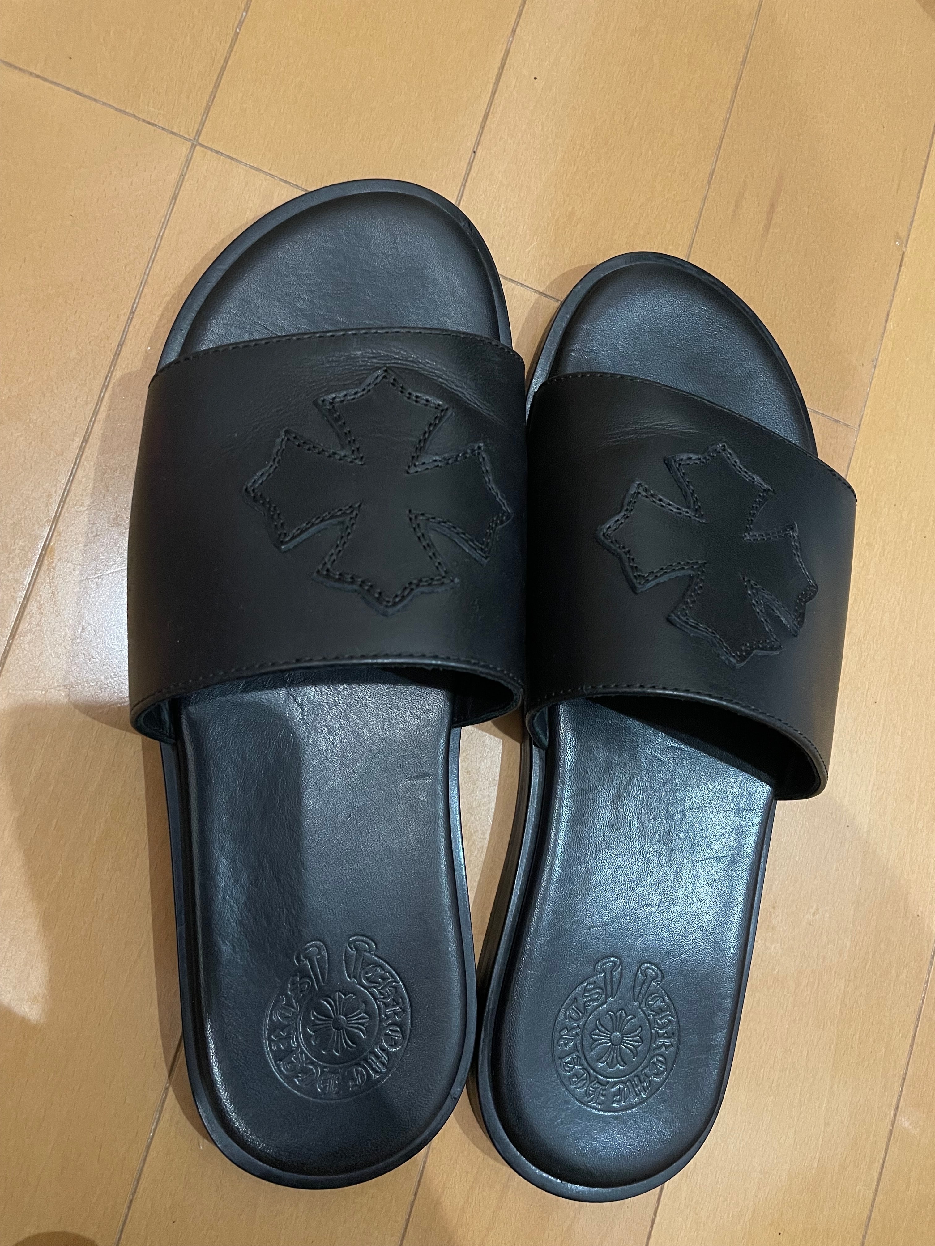 【新品】クロムハーツ CHプラスパッチ レザー スライドサンダル 39 ブラック Chrome Hearts - クロムハーツ CH SLIDE LEATHER CHプラスパッチ