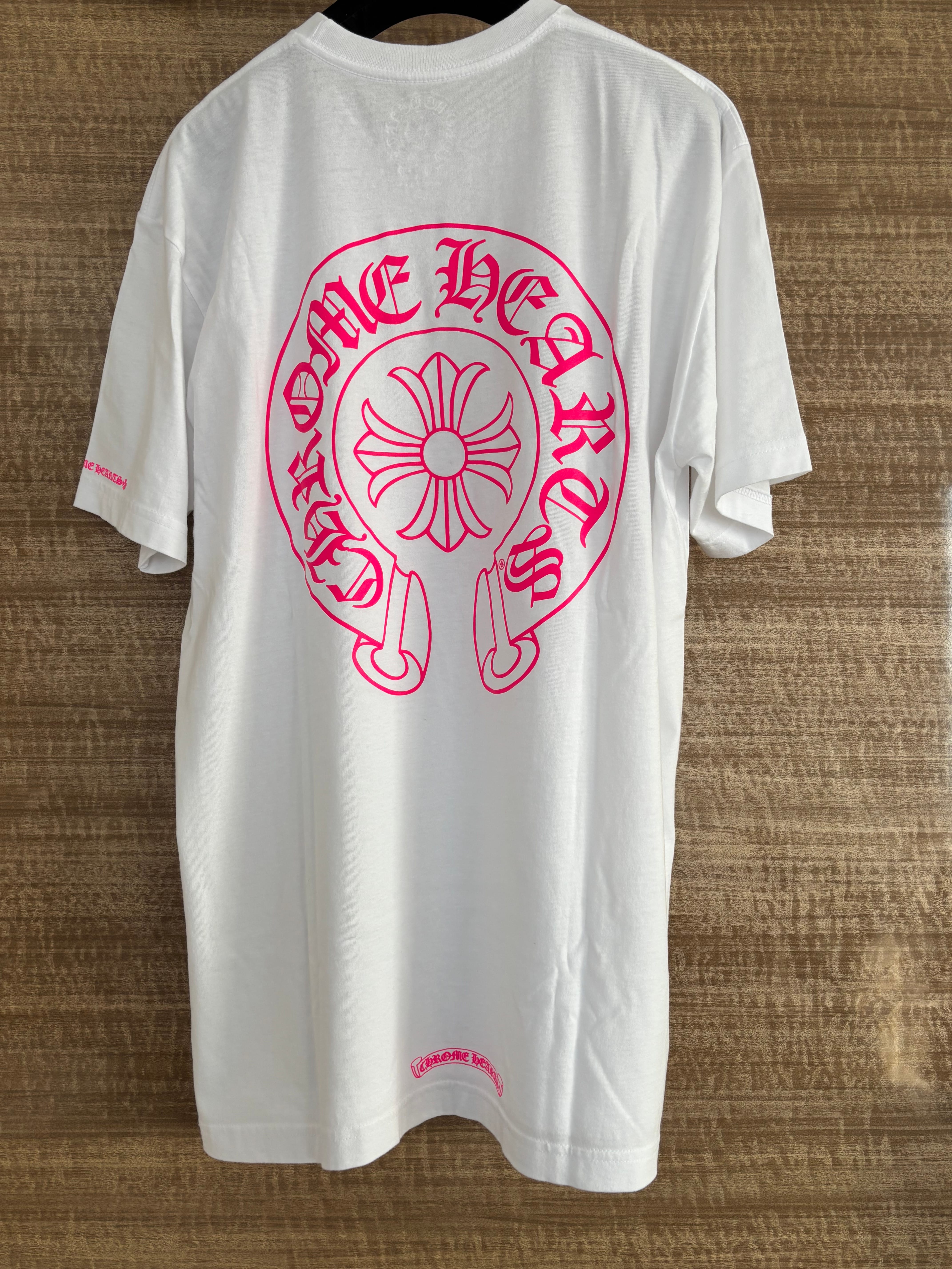 Chrome Hearts Pink Logo Horseshoe S/S Pocket Tee "White"