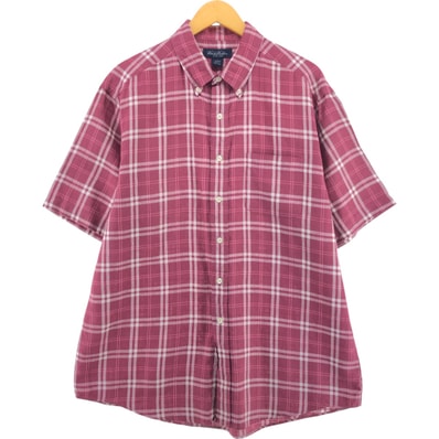 古着 ブルックスブラザーズ Brooks Brothers チェック柄 半袖 リネンシャツ メンズL相当/eaa553979