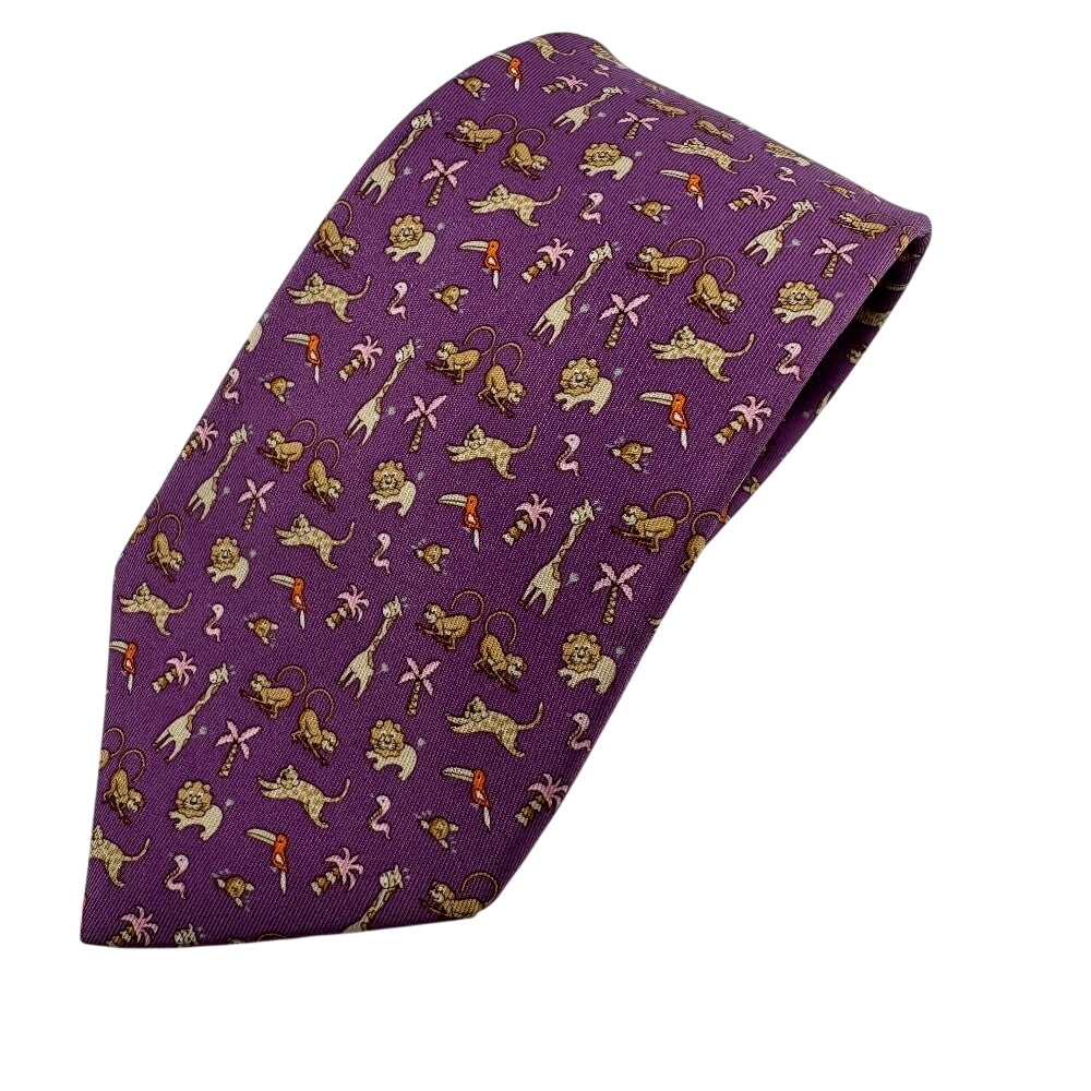 サルヴァトーレフェラガモ Salvatore Ferragamo ネクタイ 動物 アニマル柄 パープル