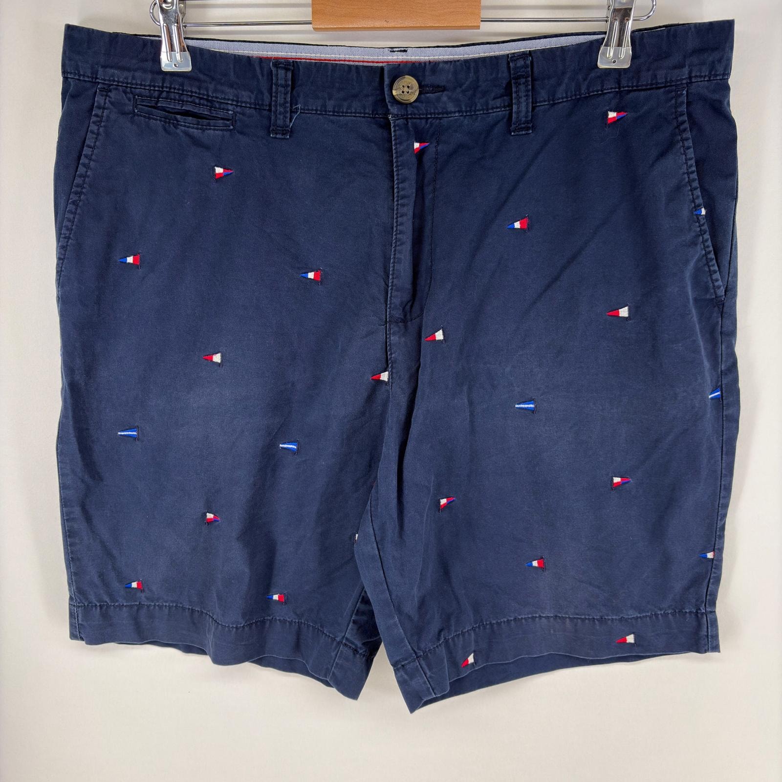 古着 トミーヒルフィガー TOMMY HILFIGER パンツ ショートパンツ 刺繍 ハーフ チノ ジッパーフライ 36  ネイビー系 総柄 メンズ