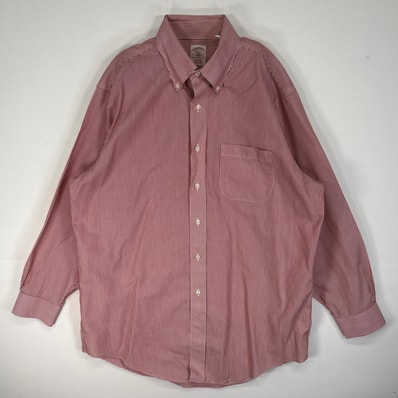 古着 ブルックスブラザーズ Brooks Brothers 長袖シャツ REGULAR FIT 346 胸ポケ L レッド系 ストライプ メンズ