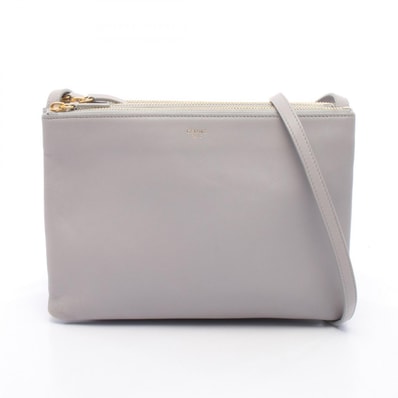 セリーヌ CELINE TRIO LARGE トリオ ラージ ショルダーバッグ バッグ レザー レディース グレー系 【中古】