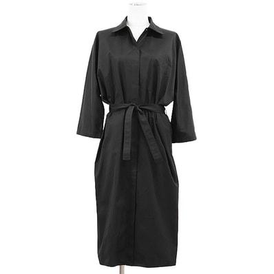 【極美品】HERMES エルメス シャツワンピース 2022A/W ロゴ エンブロイダリー刺繍 コットン100%ブロード ハーフスリーブ 半袖 ドレス ベルト付属 レディース サイズ 36 ブラック 黒 フランス製