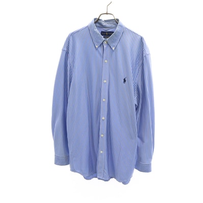 RALPH LAUREN ラルフローレン ストライプ柄 長袖 ボタンダウンシャツ L ブルー