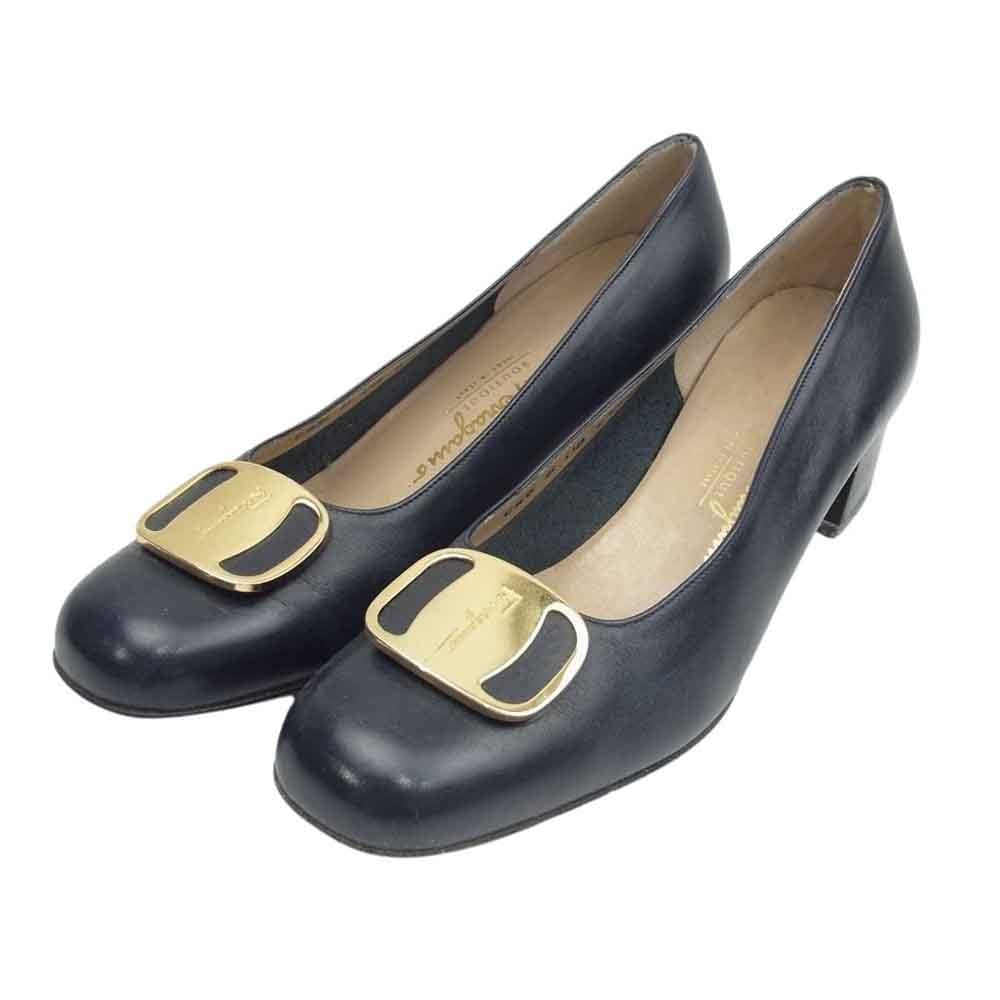 Salvatore Ferragamo サルヴァトーレフェラガモ パンプス ヴァラプレート スクエアトゥ パンプス ブラック系 6【中古】