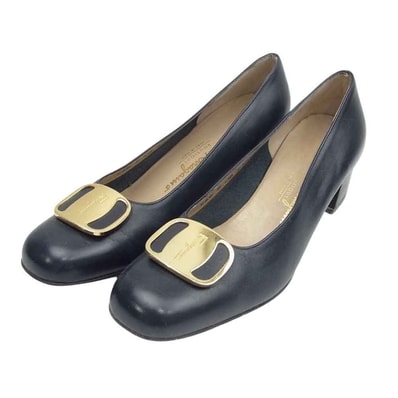 Salvatore Ferragamo サルヴァトーレフェラガモ パンプス ヴァラプレート スクエアトゥ パンプス ブラック系 6【中古】