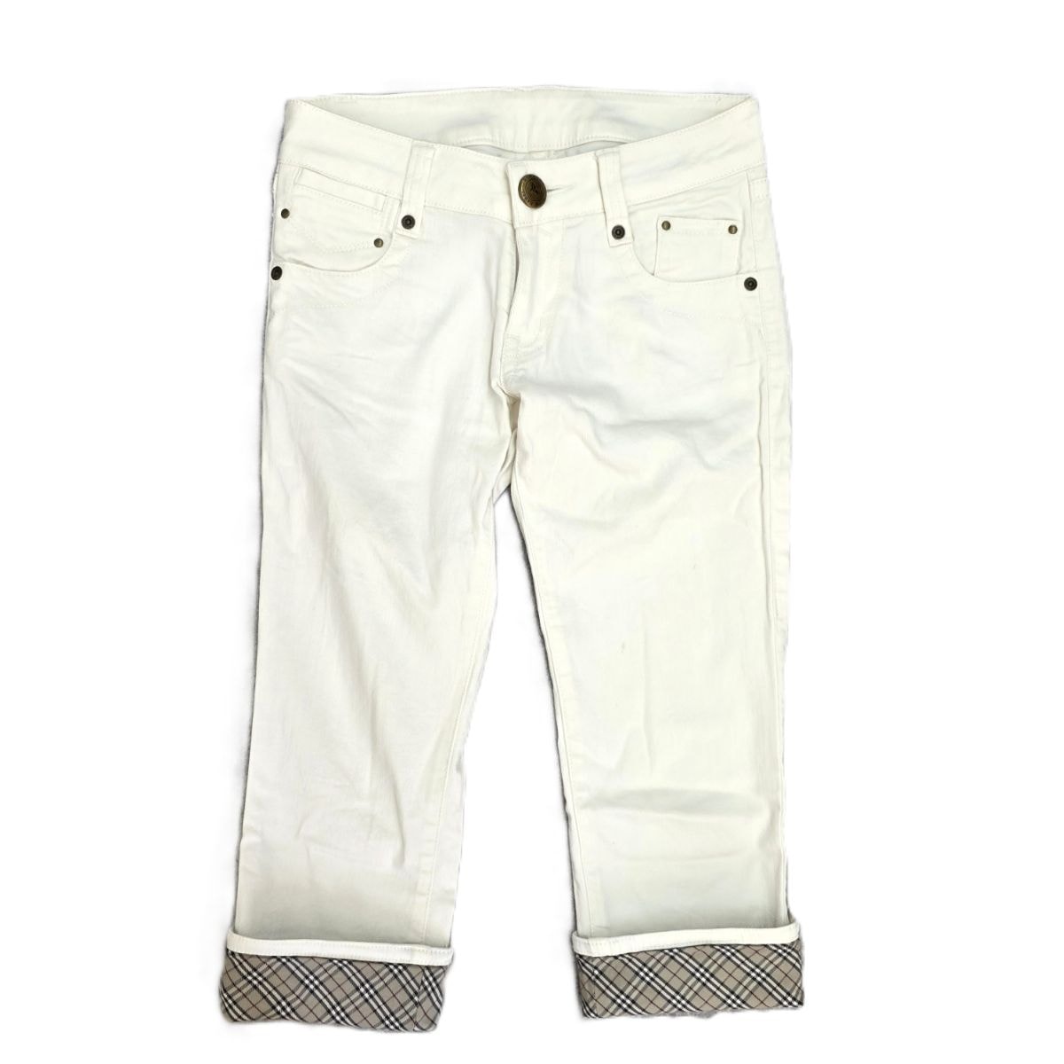 BURBERRY BLUE LABEL バーバリーブルーレーベル 7分丈 折り返し ノバチェック Y2K デニムパンツ S  レディース【中古】