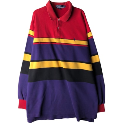 古着 ラルフローレン Ralph Lauren POLO by Ralph Lauren マルチボーダー 長袖 ポロシャツ メンズXXL相当/eaa615773