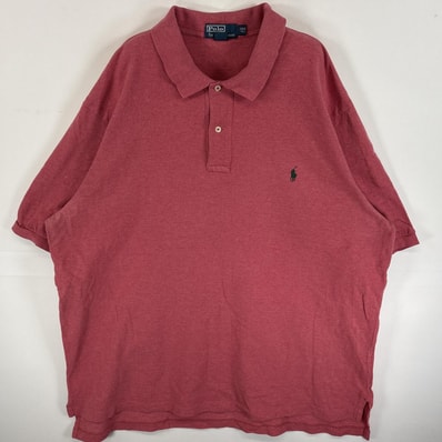 古着 90's/90年代 ポロバイラルフローレン Polo by Ralph Lauren 半袖 ポロシャツ ワンポイント ロゴ 刺繍 大きいサイズ カラーシャツ 2XLT ピンク系 無地 メンズ