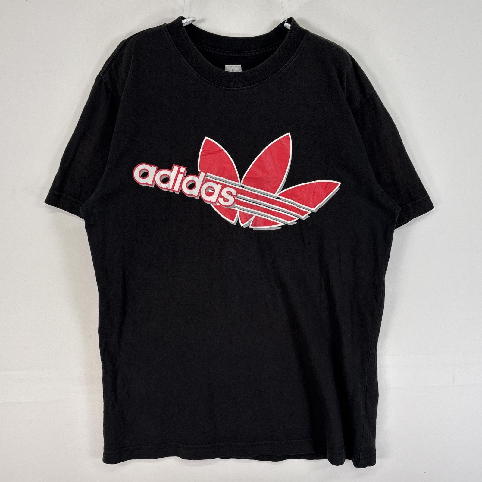 古着 90's~00's/90年代~00年代 アディダス adidas 半袖Tシャツ トレフォイル ロゴ プリント クルーネック 肉厚 M  ブラック メンズ