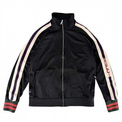 GUCCI グッチ ブルゾン シェリーライン テクニカルジャージ サイドライン アウター 474634 アパレル 服 M ブラック 黒 シルバー金具 ポリエステル コットン メンズ 春 秋【中古品】