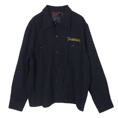 TENDERLOIN テンダーロイン T-WOOL SHT チェーン刺繍 ロゴ オープンカラー 開襟 長袖 ウール シャツ ブラック系 M【中古】