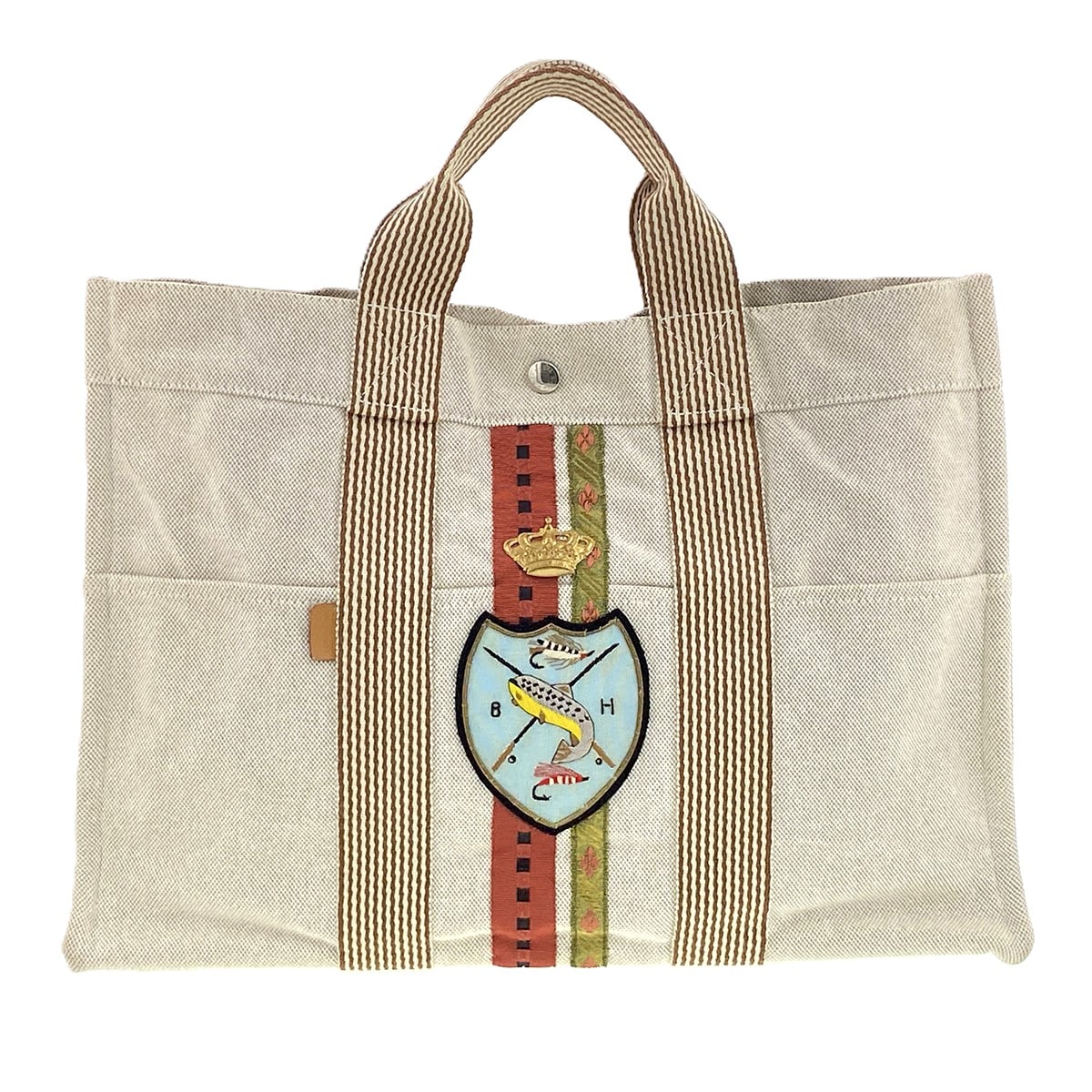 HERMES エルメス ニューフールトゥMM カスタム トートバッグ 102018M キャンバス ベージュ ブラウン ユニセックス【中古】