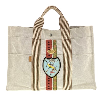 HERMES エルメス ニューフールトゥMM カスタム トートバッグ 102018M キャンバス ベージュ ブラウン ユニセックス【中古】
