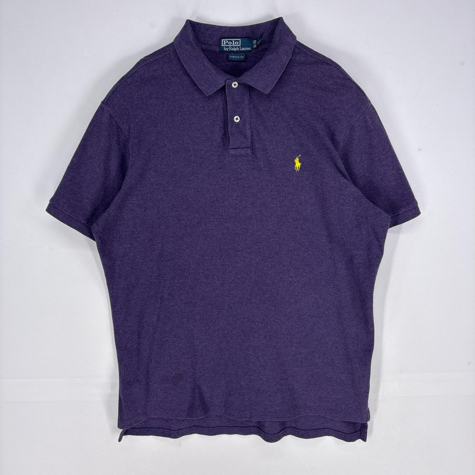 古着 ポロバイラルフローレン Polo by Ralph Lauren 鹿の子 半袖シャツ ワンポイント ロゴ刺繍 ポロシャツ XL パープル系 メンズ