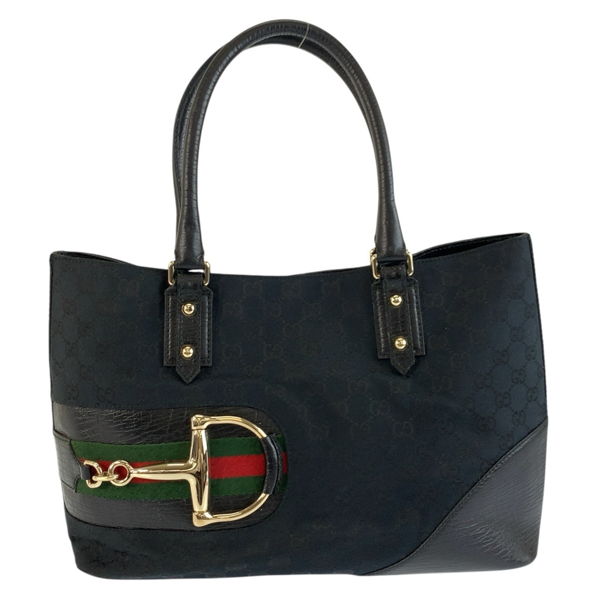 美品 GUCCI グッチ ホースビット シェリーライン ブラック 黒 ゴールド金具 GGキャンバス レザー/ トートバッグ ハンドバッグ 602804 【中古】