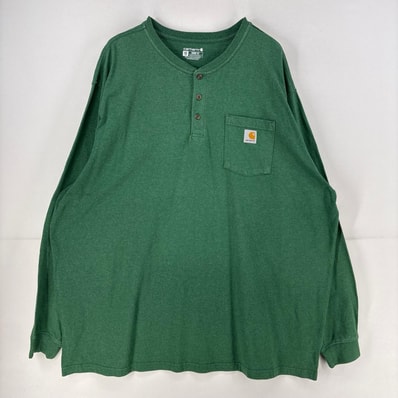 古着 カーハート Carhartt 長袖Tシャツ ワンポイント 胸ポケット ヘンリーネック 大きいサイズ 3XL グリーン メンズ