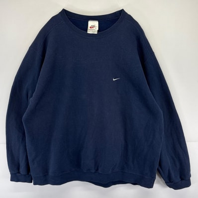 古着 90's/90年代 ナイキ NIKE USA製 スウェット ワンポイント スウッシュ 大きいサイズ ロゴ 刺繍 2XL ネイビー系 メンズ
