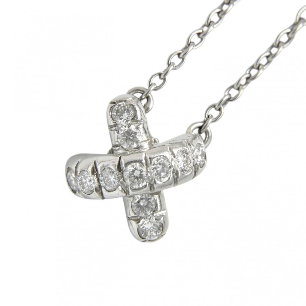 TIFFANY&Co. ティファニー ネックレス クロスステッチ ジュエリー アクセサリー Pt950プラチナ    ダイヤモンド シルバー レディース 約4.0g【中古品】