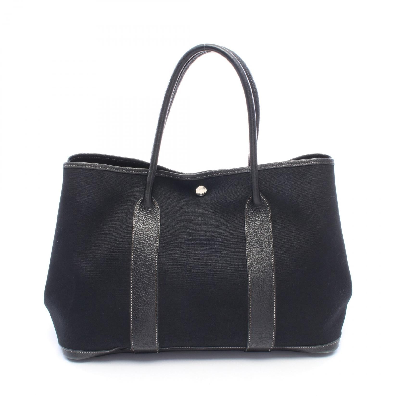 エルメス HERMES ガーデンパーティPM トートバッグ バッグ キャンバス レザー トワルオフィシエ トワルオフィシエ T刻印(2015年製造) レディース ブラック系 【中古】