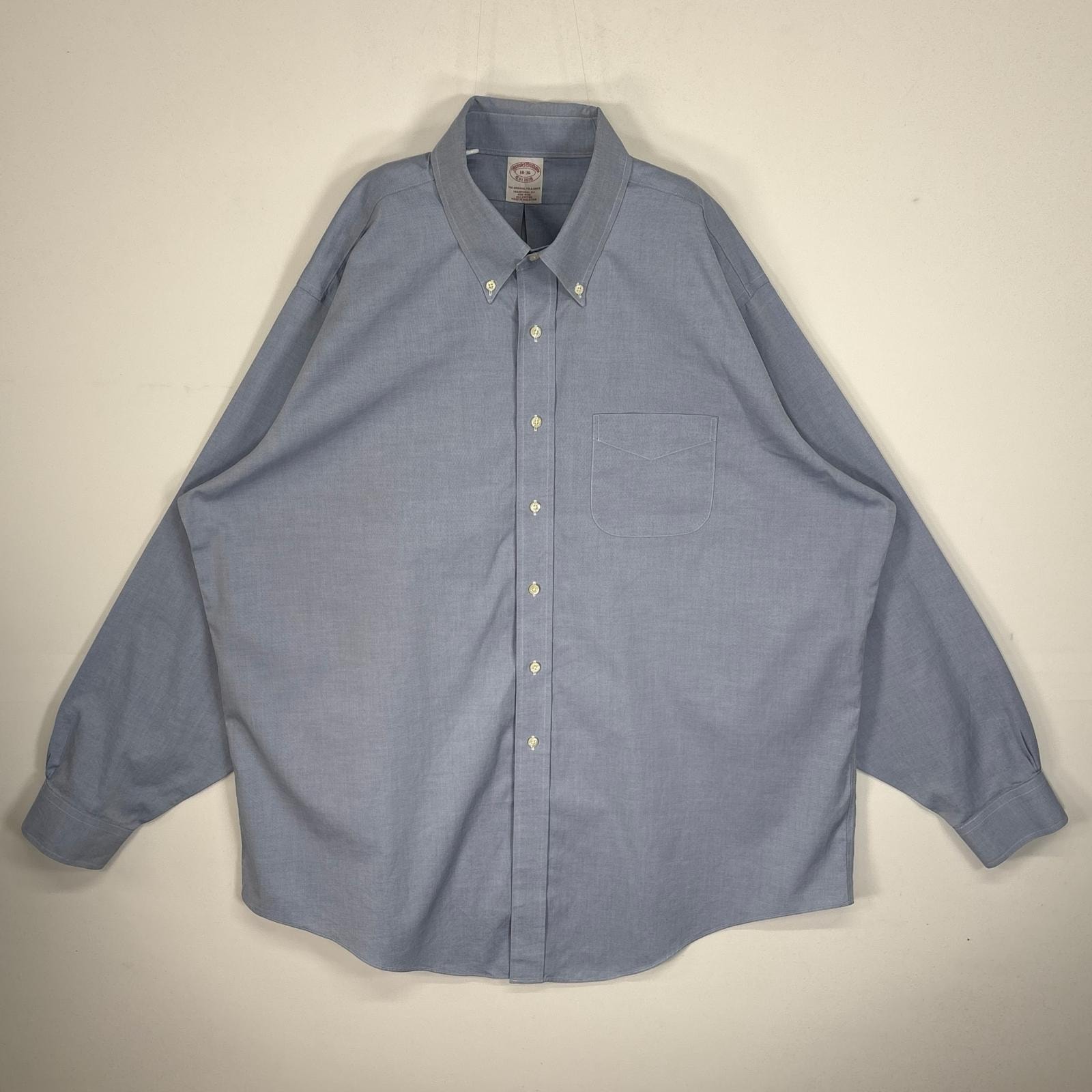 古着 ブルックスブラザーズ Brooks Brothers 長袖シャツ 胸ポケ 1818 大きいサイズ 2XL  水色系 無地 メンズ