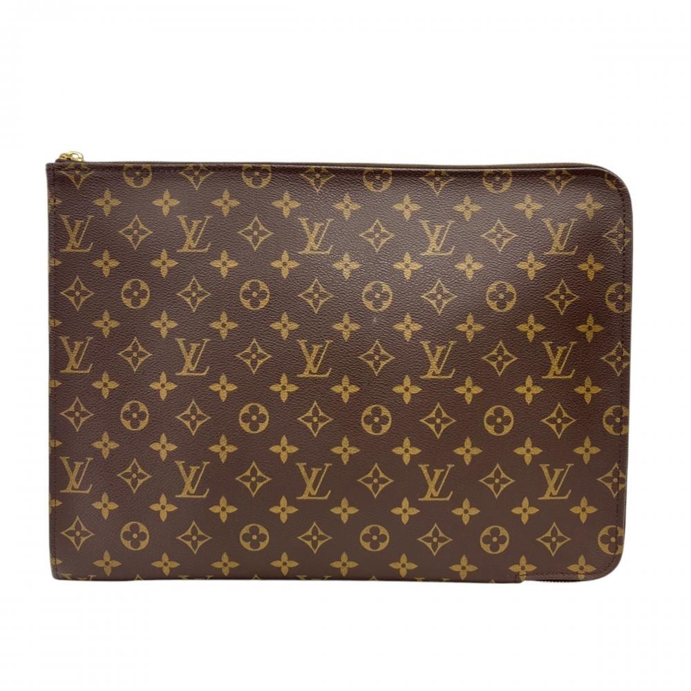 LOUIS VUITTON ルイヴィトン クラッチバッグ モノグラム ポッシュ・ドキュマン セカンドバッグ M53456 モノグラムキャンバス    ブラウン 茶 ゴールド金具 メンズ【中古品】