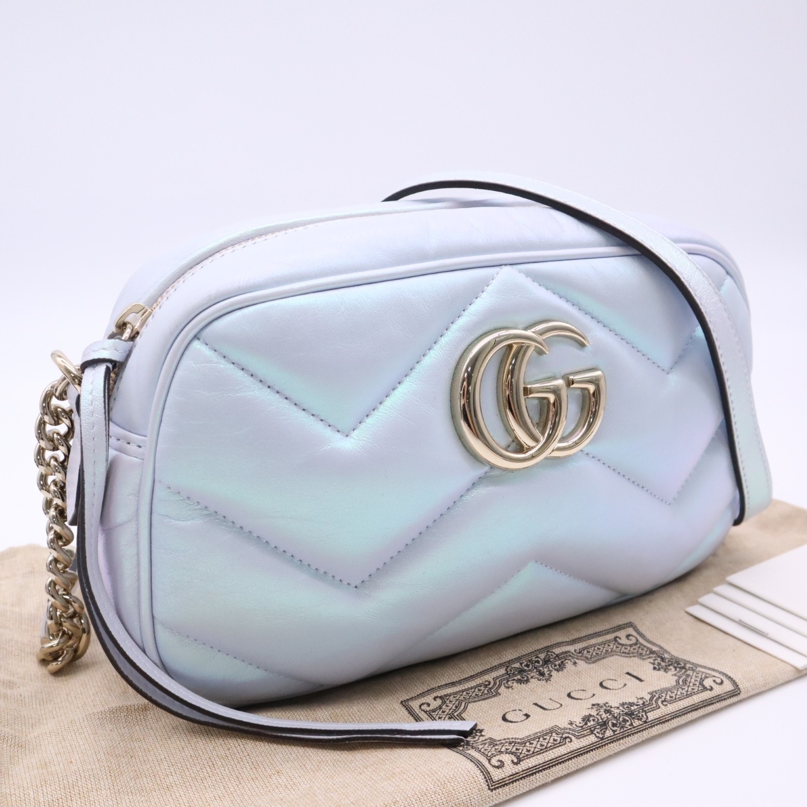 美品 GUCCI グッチ GGマーモント キルティング スモール ショルダーバッグ 447632 ショルダーバッグ ブルー カーフレザー レディース