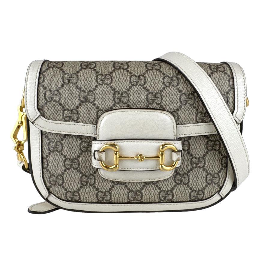 グッチ GUCCI ショルダーバッグ ホースビット 1955 GGスプリームキャンバス/レザー ブラウン/ホワイト レディース 658574【中古】 z8994