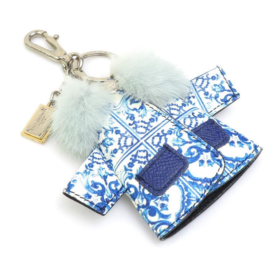 ドルチェアンドガッバーナ DOLCE&GABBANA キーケース キーリング チャーム レザー/メタル ブルー系 レディース【中古】 r11148a