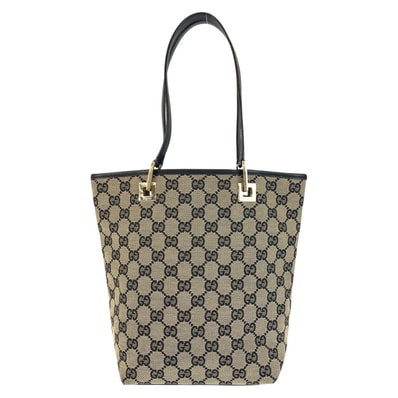 美品 GUCCI グッチ ブラック 黒 ゴールド金具 GGキャンバス レザー/ トートバッグ ショルダーバッグ 602174 【中古】