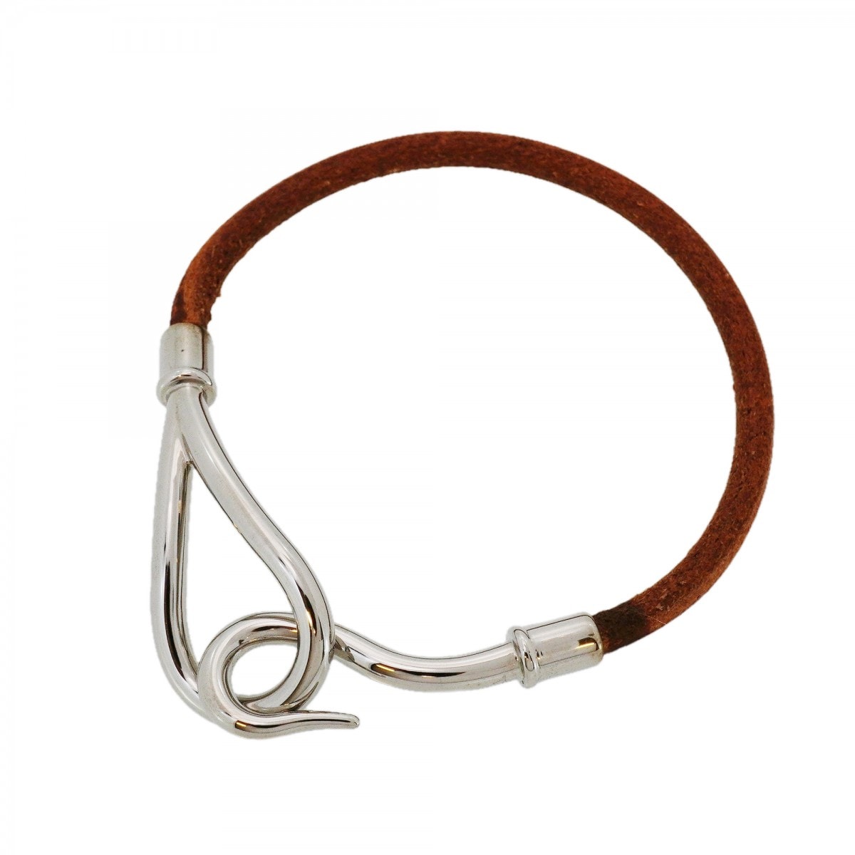 ★SALE【6jcb0472-k】エルメス ブレスレット ジャンボフック メタル レザー シルバー ブラウン【中古】レディース