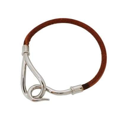 ★SALE【6jcb0472-k】エルメス ブレスレット ジャンボフック メタル レザー シルバー ブラウン【中古】レディース