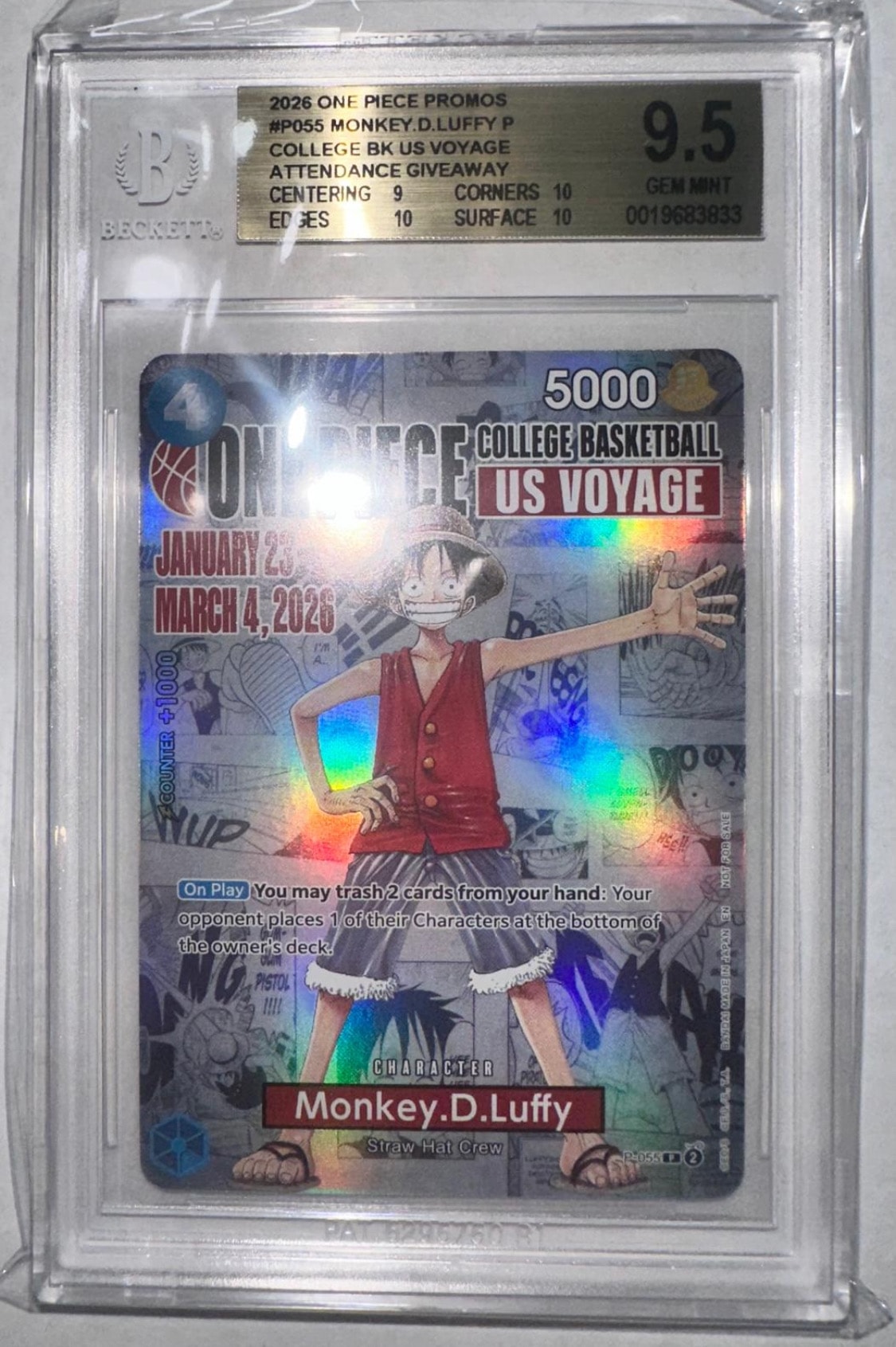 BGS9.5】モンキー・D・ルフィ：P (開封済) [P-055]【英語版