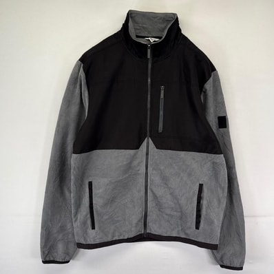 古着 カルバンクライン Calvin Klein フリース ジャケット フルジップ ナイロン切替 ワンポイントロゴ L ブラック系 メンズ