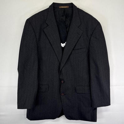 古着 ラルフローレン RALPH LAUREN テーラードジャケット スーツ ブレザー ストライプ 大きいサイズ 13200 ダークグレー系 メンズ