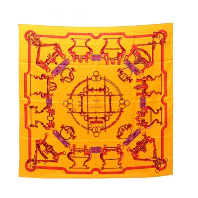 エルメス HERMES カレ90 Mors et Gourmettes スカーフ 衣料品 シルク シルク レディース イエロー系 / レッド系 / マルチカラー 【中古】
