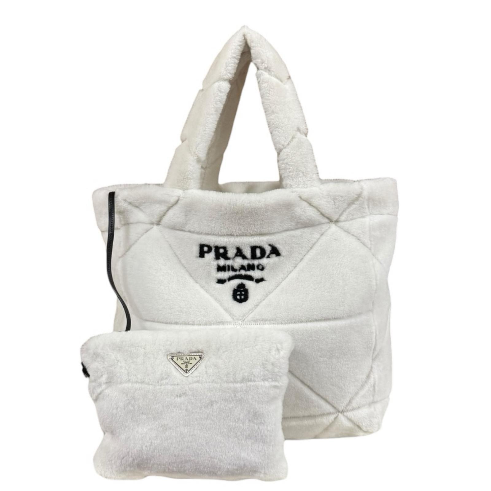 プラダ キルト シアリング トートバッグ トートバッグ ムートン 1BG427 ホワイト レディース PRADA  中古