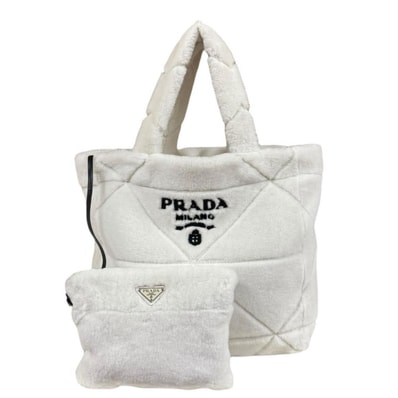 プラダ キルト シアリング トートバッグ トートバッグ ムートン 1BG427 ホワイト レディース PRADA 中古