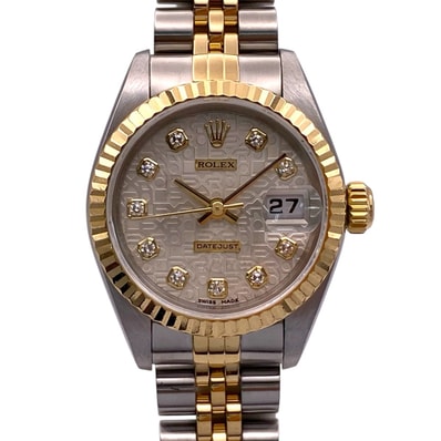 ROLEX ロレックス デイトジャスト 26mm コンピューター文字盤 10P ダイヤモンド U番 ホリコン 腕時計 69173G ステンレススチール K18イエローゴールド シルバー ゴールド 自動巻き レディース【中古】