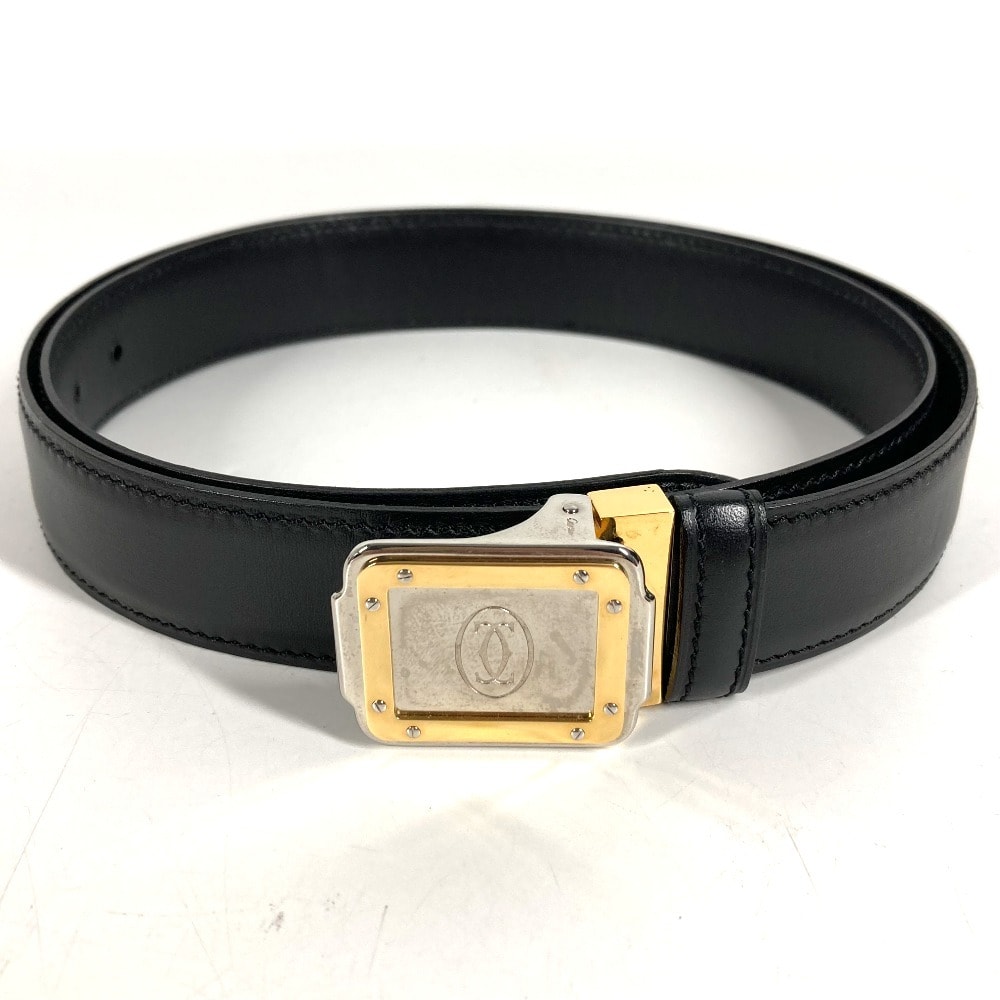 カルティエ CARTIER サントス ロゴ ボトムス用ベルト バックル ベルト レザー ブラック