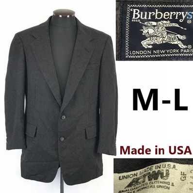 80s-90s?/USA製/Vintage★Burberrys/バーバリー★秋冬テーラードジャケット【メンズM-L程度/黒/ブラック】総裏地ブレザー◆XBF744
