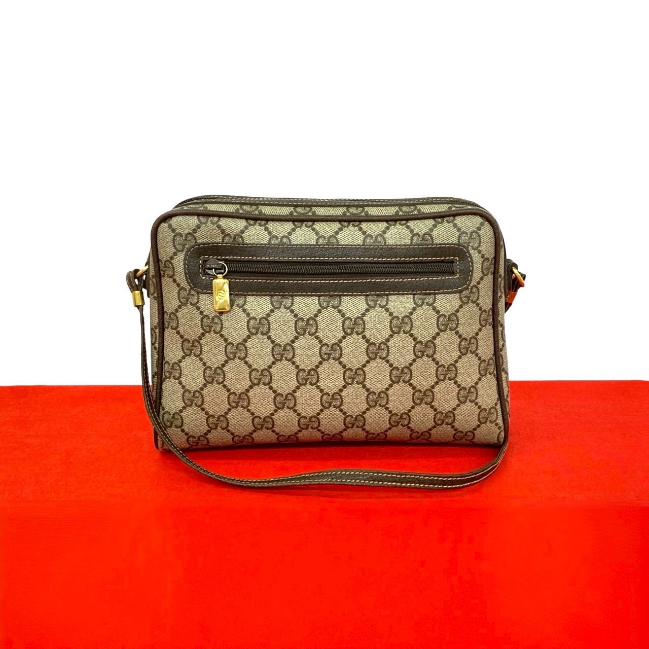 GUCCI グッチ GG ロゴ 金具 レザー PVC ショルダーバッグ ブラウン
 27277