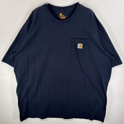 古着 カーハート Carhartt 半袖Tシャツ 肉厚 ワンポイント ロゴ 大きいサイズ 3XL ネイビー 無地 メンズ